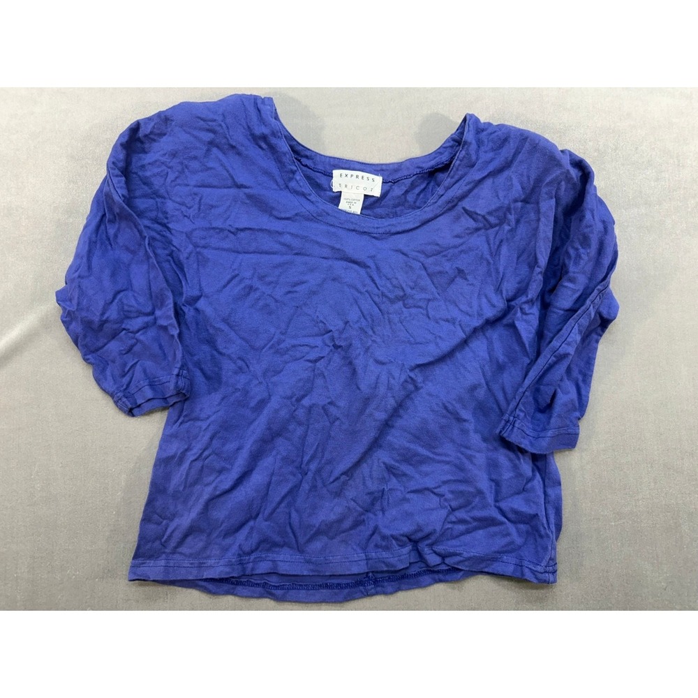 Vintage‎ Express Tricot Short Sleeve women Shirt Made in USA Blue Size Small